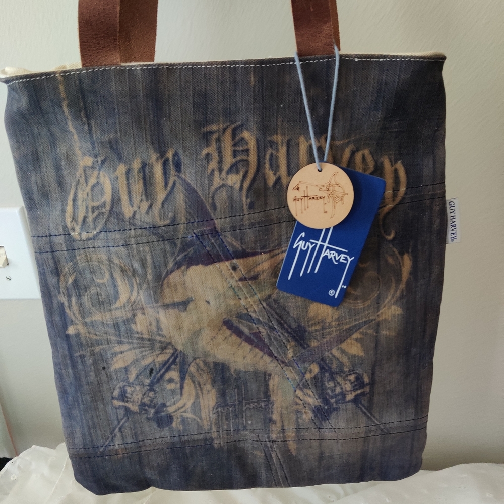 NWT Guy Harvey Sword Fish Print Canvas Zip Tote Bag